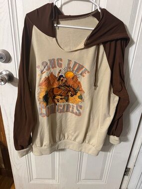 Long Live Cowgirls Beige and Brown Hoodie Sweatshirt
